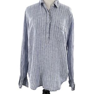 Brand Gap womens top size S white blue 100% linen stripes popover preppy